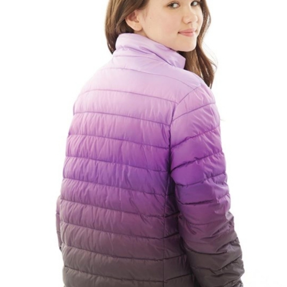 Italian K-Way Women's Ombre Cream to Purple Down Puffer Jacket SZ M